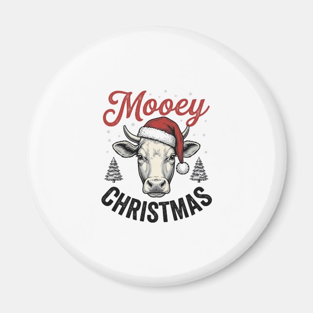 Aimant Joyeux Noël Vache Chapeau de Père Noël Gravure Vin (Devant)
