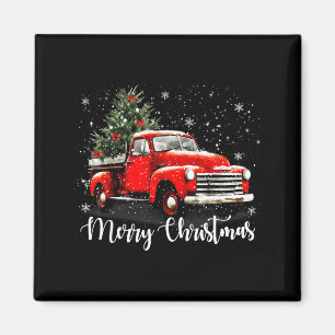 Aimant Joyeux Noël Vintage Camion Rouge Arbre de Noël Fam