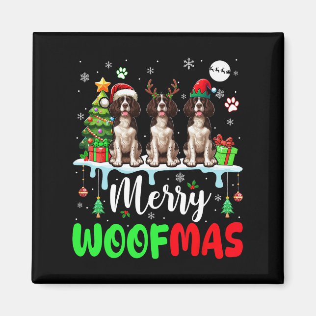 Aimant Joyeux Noël Woof Three Père Noël Anglais Springer (Devant)