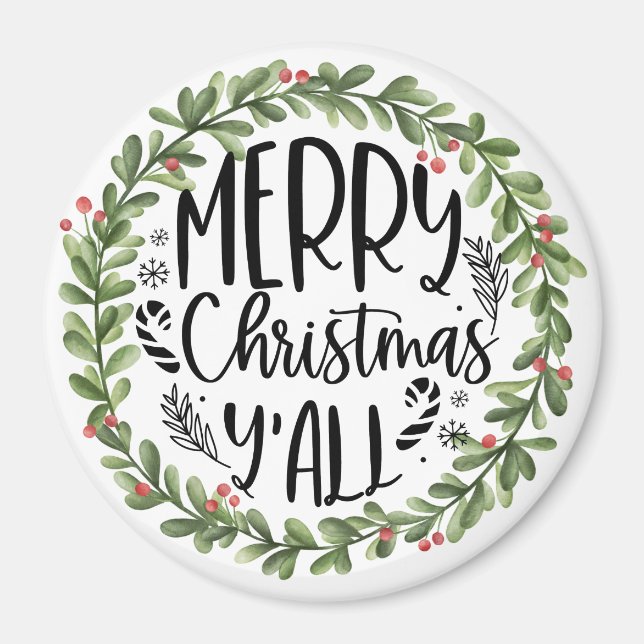 Aimant Joyeux Noël Y'all Watercolor Wreath (Devant)