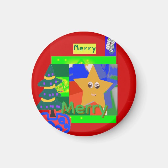 Aimant Joyeux nom vert sur Noël rouge  (Devant)