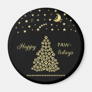 Aimant Joyeux Pawlidays, Or brillant Paw sapin de Noël