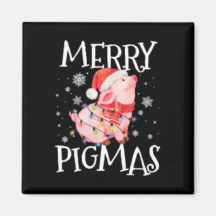 Aimant Joyeux Pigmas Drôle Cochon Feux Noël Lumières Arbr