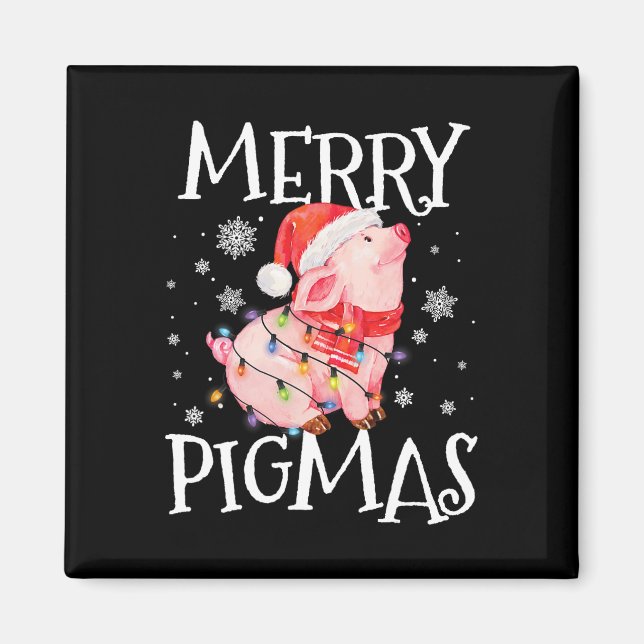 Aimant Joyeux Pigmas Drôle Cochon Feux Noël Lumières Arbr (Devant)
