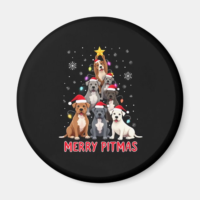 Aimant Joyeux Pitmas Pitbull Chien Pull de Noël Moche Tr (Devant)