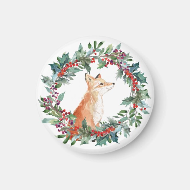Aimant Joyeux renard des bois à Noël (Devant)