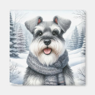 Aimant Joyeux Schnauzer dans un art hivernal