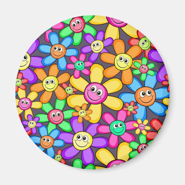 Aimant Joyeux Sourire Fleurs du jardin de printemps (Devant)
