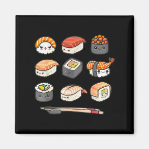 Aimant Joyeux Sushi Anime Kawaii Joue Nourriture Japonais