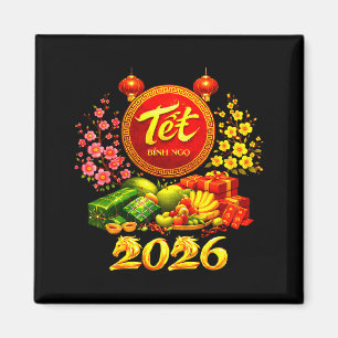Aimant Joyeux Têt 2026 Année du Cheval Vietnamien Têt Ngu
