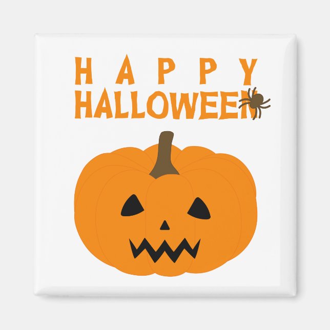 Aimant Joyeux texte et Citrouille d'Halloween sur White M (Devant)