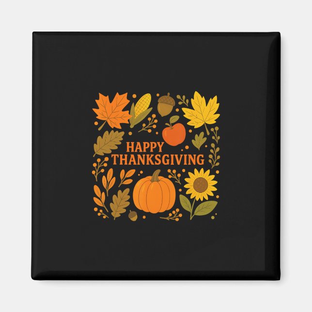Aimant Joyeux Thanksgiving Citrouille Feuilles d'automne  (Devant)
