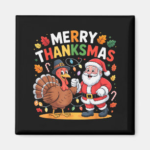 Aimant Joyeux Thanksmas Dinde Père Noël Thanksgiving Chri