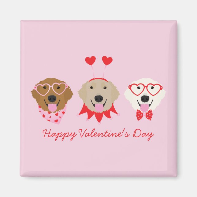 Aimant Joyeux Valentines Day Golden Retriever Dogs (Devant)
