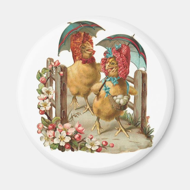 Aimant Joyeux Vintage de poules de Pâques (Devant)