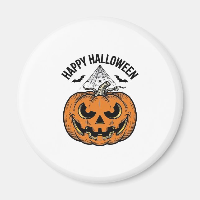 Aimant Joyeux visage de citrouille d'Halloween Création v (Devant)