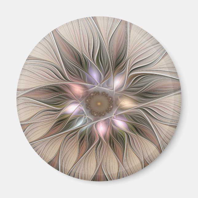 Aimant Joyful Flower Abstract Beige Brown Floral Fractal (Devant)