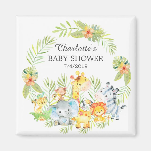 Aimant Jungle Animaux Baby shower Favoriser l'aimant (Devant)