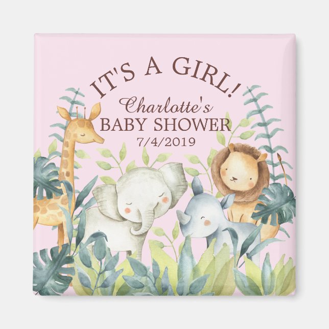 Aimant Jungle Animaux Filles Baby shower Favoriser l'aima (Devant)