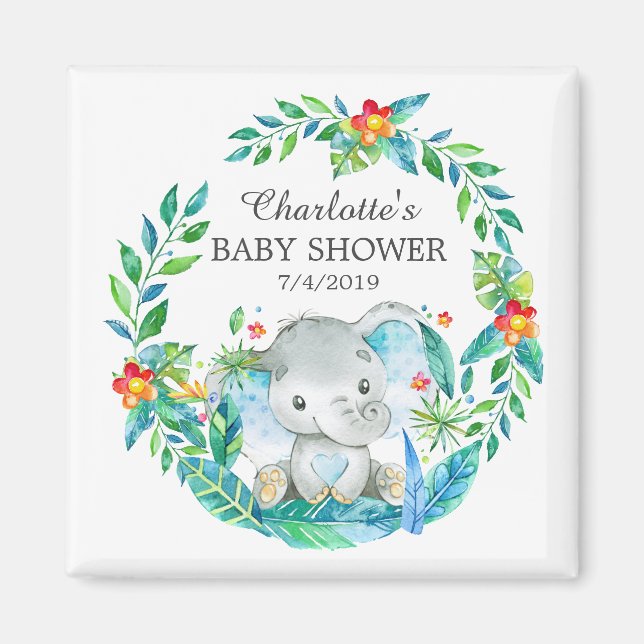 Aimant Jungle Elephant Baby shower Favoriser l'aimant (Devant)