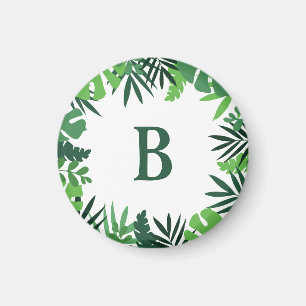 Aimant Jungle palme tropicale feuille monogramme vert
