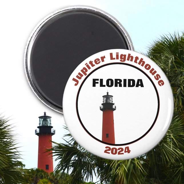 Aimant Jupiter Phare Floride Photographique Blanc (All text customizable. Change year.)