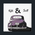 Aimant Just Married, Vintage Car ajouter des détails<br><div class="desc">Remplissez simplement le texte dans la plaque d'immatriculation et d'autres endroits avec votre propre</div>