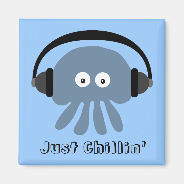 Aimant Juste Chillin' Blue Jellfish avec casques (Devant)