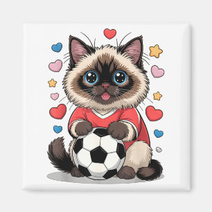 Aimant Juste fille au chat de football qui aime les cœurs