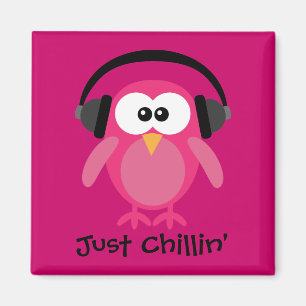 Aimant Juste hibou rose de Chillin avec des écouteurs
