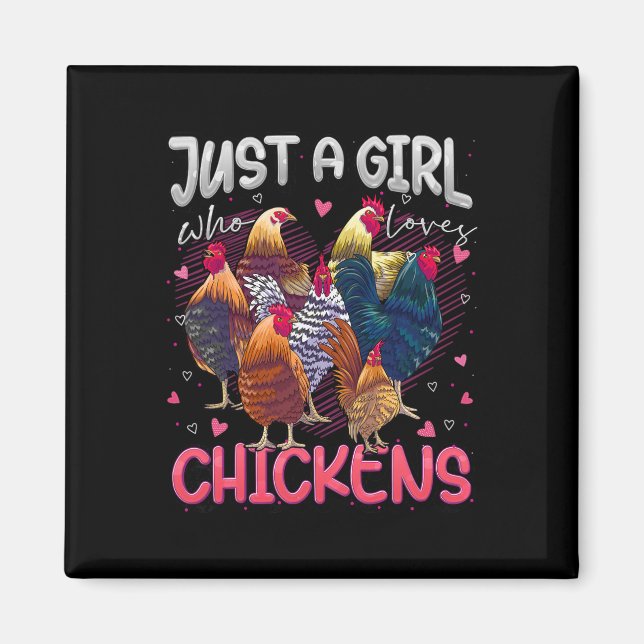Aimant Juste une fille qui aime les poulets Mignonne amou (Devant)