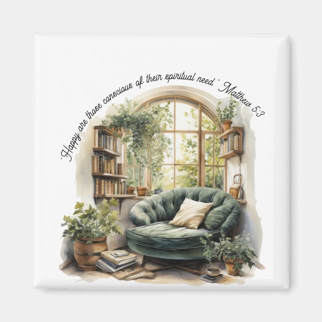 Aimant JW 2026 Year Text Matthew 5:3 "Cozy Nook" (Devant)