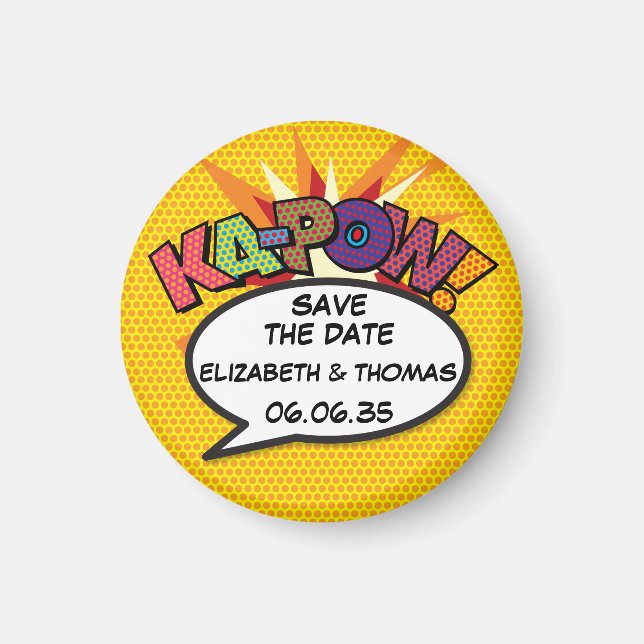 Aimant KA-POW Enregistrez la date Fun Retro Bande dessiné (Devant)