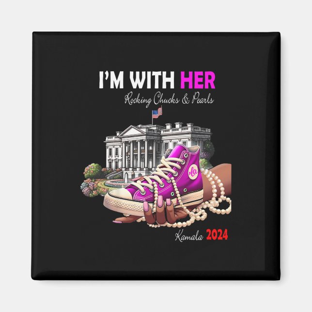 Aimant Kamala Harris 2024 I'm With Her Rocking Chucks &am (Devant)