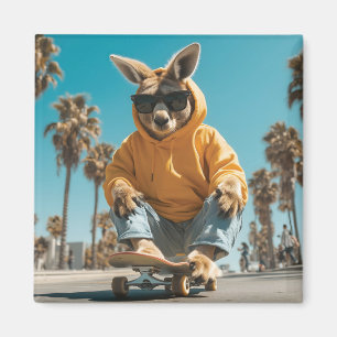 Aimant Kangaroo cool en lunettes de soleil sur un skatebo