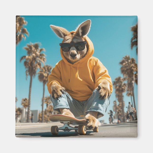 Aimant Kangaroo cool en lunettes de soleil sur un skatebo (Devant)