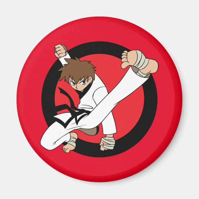 Aimant Karaté de ceinture noire / Ninja Brunette Boy (Devant)