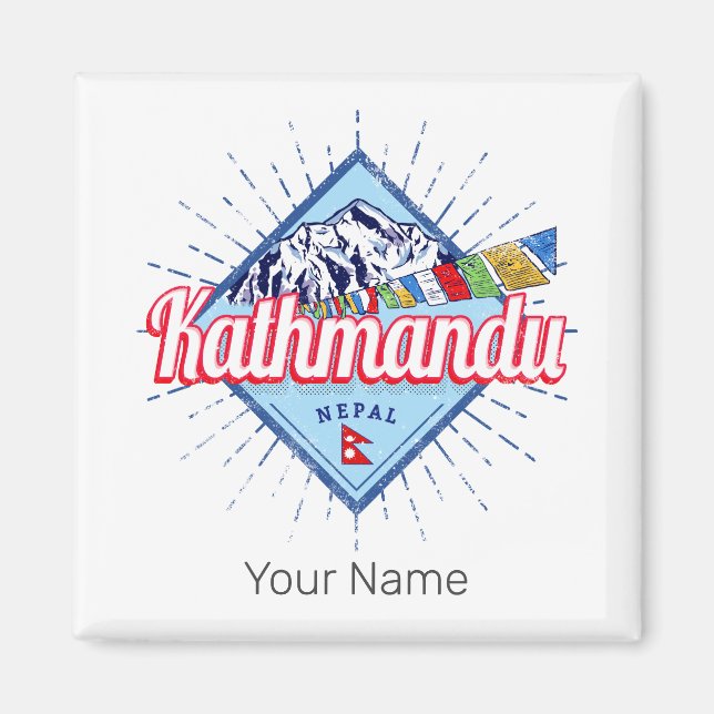 Aimant Kathmandu Mountains Népal Retro Flags Souvenir (Devant)