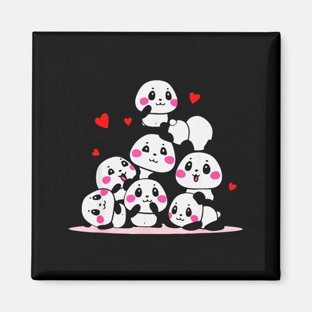 Aimant Kawaii Bébé Panda Mignon avec des Cœurs Rouges Sai (Devant)