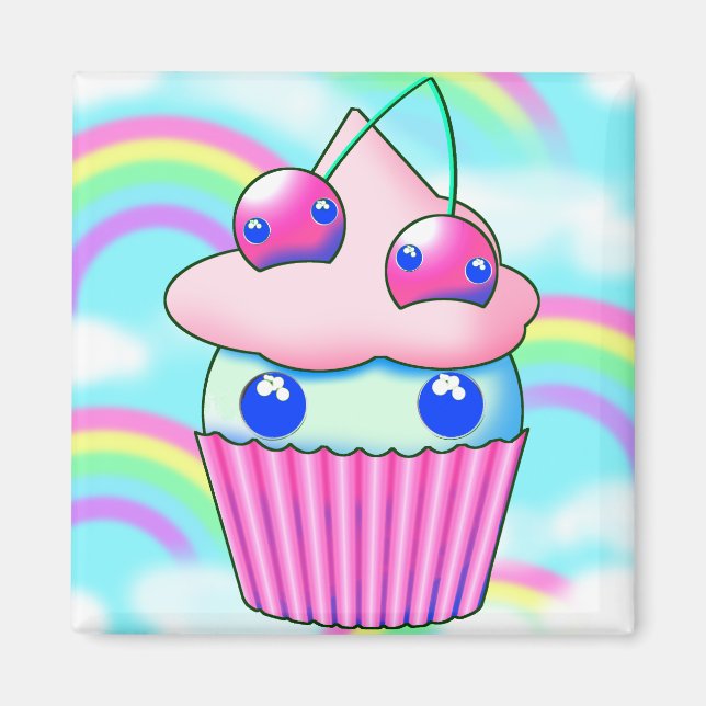 Aimant kawaii cupcake med rosa körsbär (Devant)