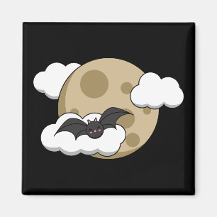 Aimant Kawaii Happy Bat Voler sur la Pleine lune