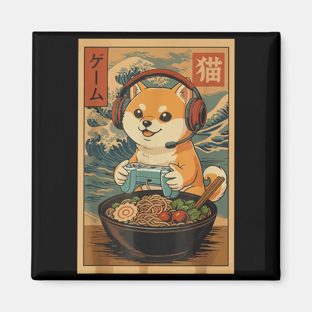 Aimant Kawaii Japanese Ramen Dog Retro Gaming Shirts For  (Devant)