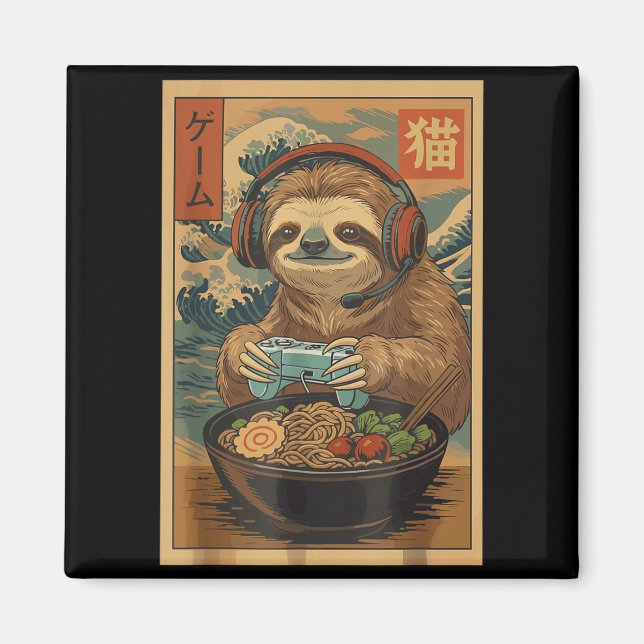 Aimant Kawaii Japanese Ramen Sloth Retro Gaming Shirts Fo (Devant)