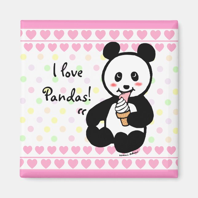 Aimant Kawaii Panda Crème de glace Coeurs de dessin (Devant)