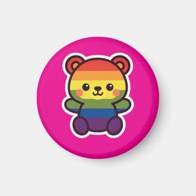 Aimant Kawaii Rainbow Teddy - Un joli jeu LGBTQ+ Pride (Devant)