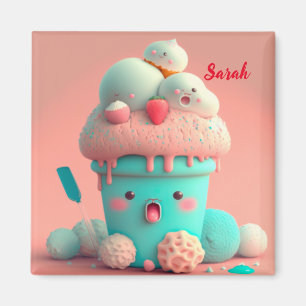 Aimant Kawaii rose mignonne tasse de crème glacée