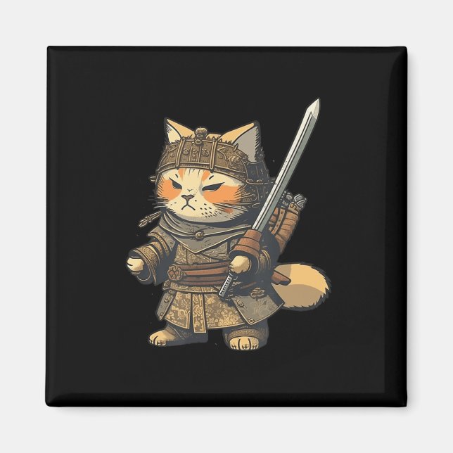 Aimant Kawaii Style japonais Samurai Cat Anime (Devant)