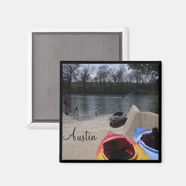 Aimant Kayak sur le lac Ladybird à Austin Texas (Recto/Verso)