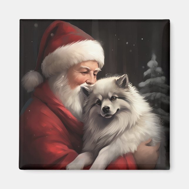 Aimant Keeshond avec le Père Noël Fête de Noël (Devant)