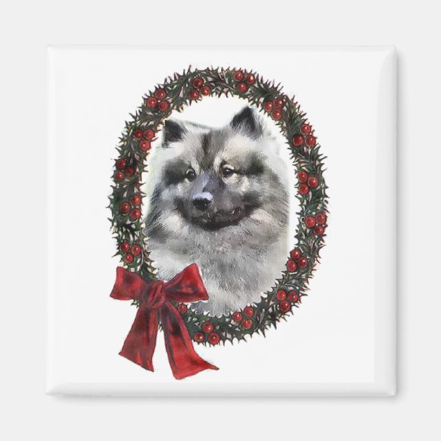 Aimant Keeshond cadeaux de Noël (Devant)